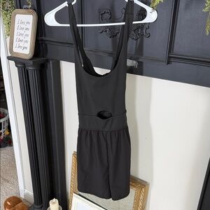 Black Sleeveless Romper criss cross back detail and keyhole front